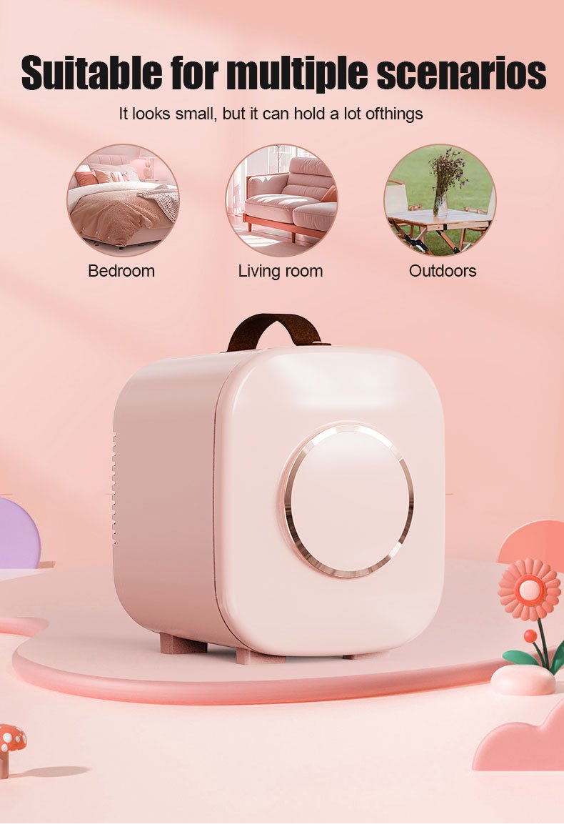 Pink skincare fridge with mirrored door